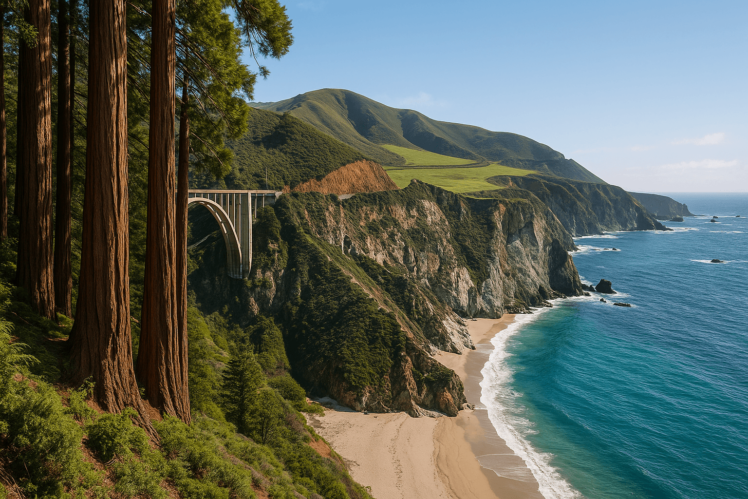 Beautiful coastal landscape with mountains and ocean